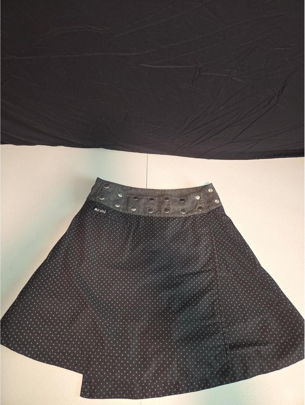 Moshiki Black Polka Dot Reversible A-Line Skirt with Studded Waistband
